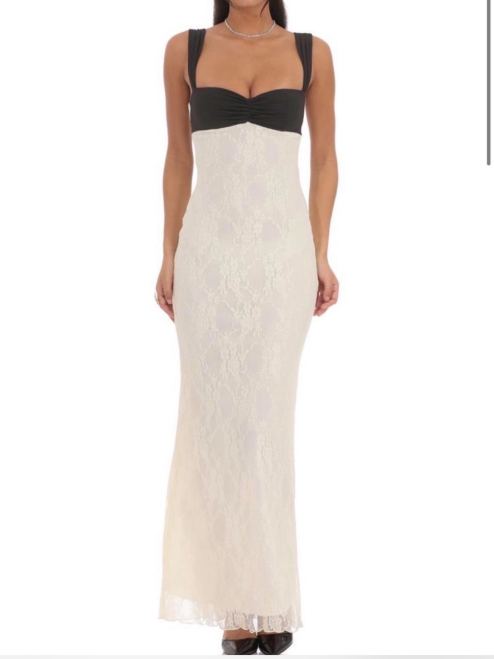 Lucy in the Sky Black and Cream Lace Maxi Dress